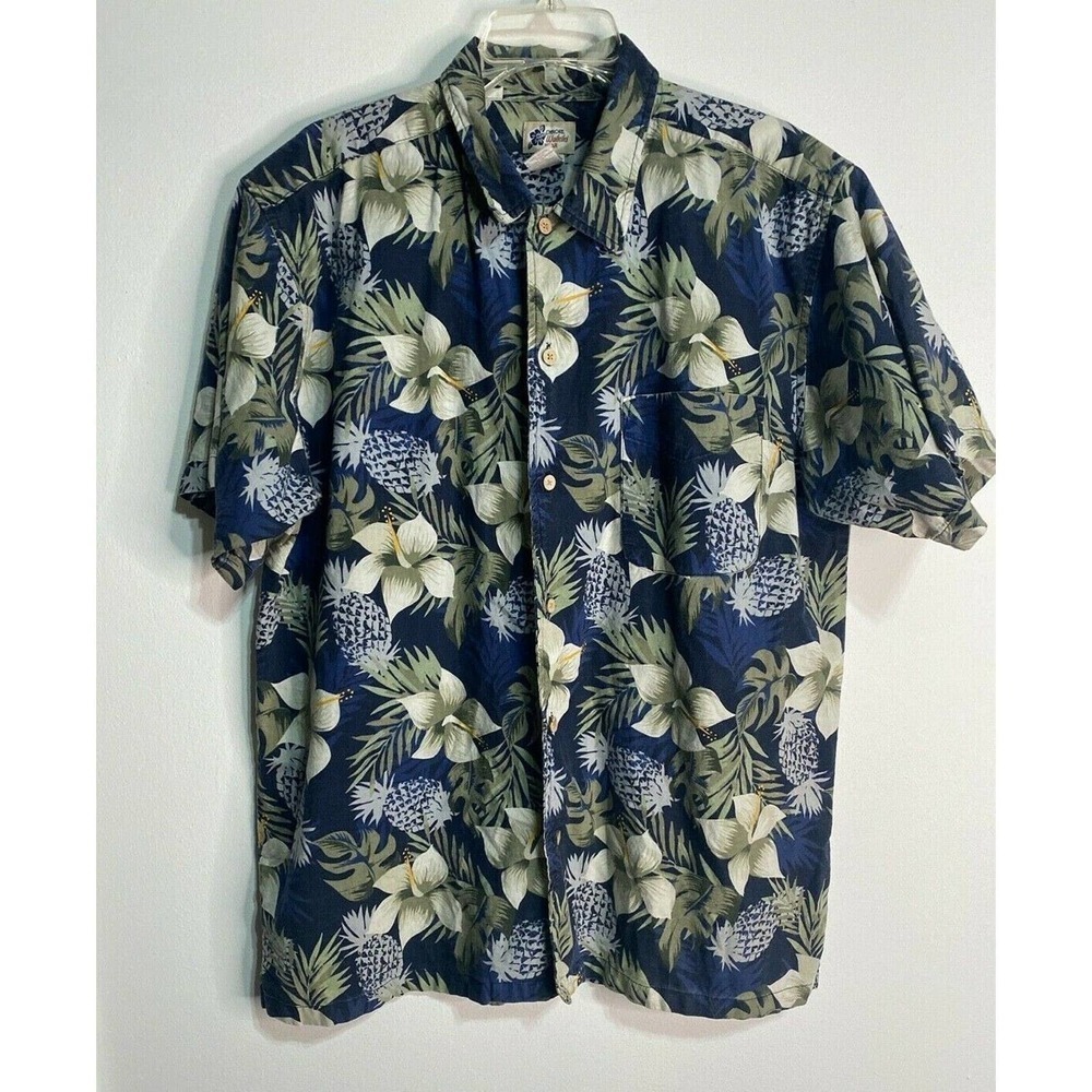 CHEROKEE Waikiki Wear Tropical Cotton Button Up Shirt Short Sleeve Size XL